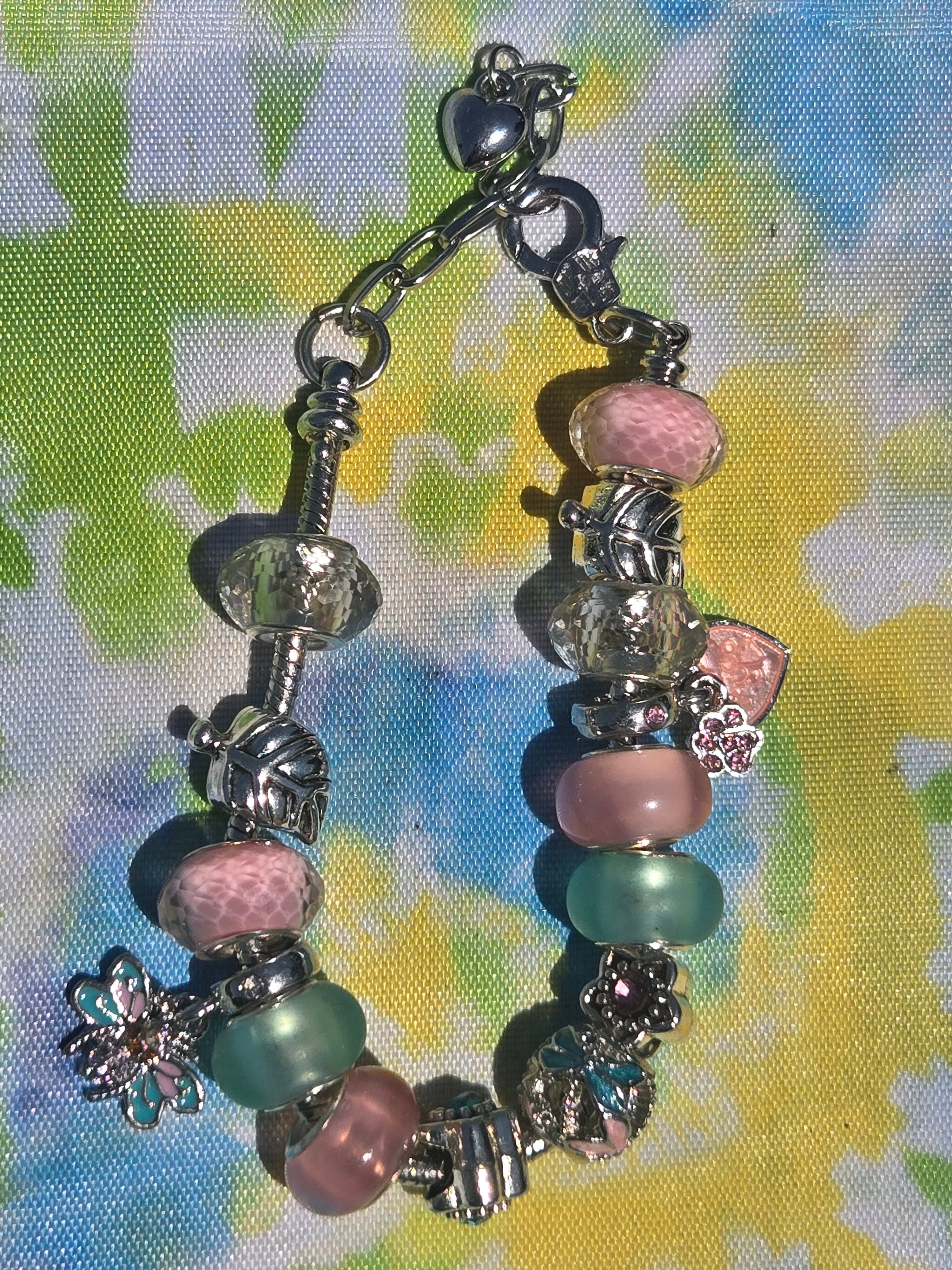 Pink and Green Dragonfly Charm Bracelet