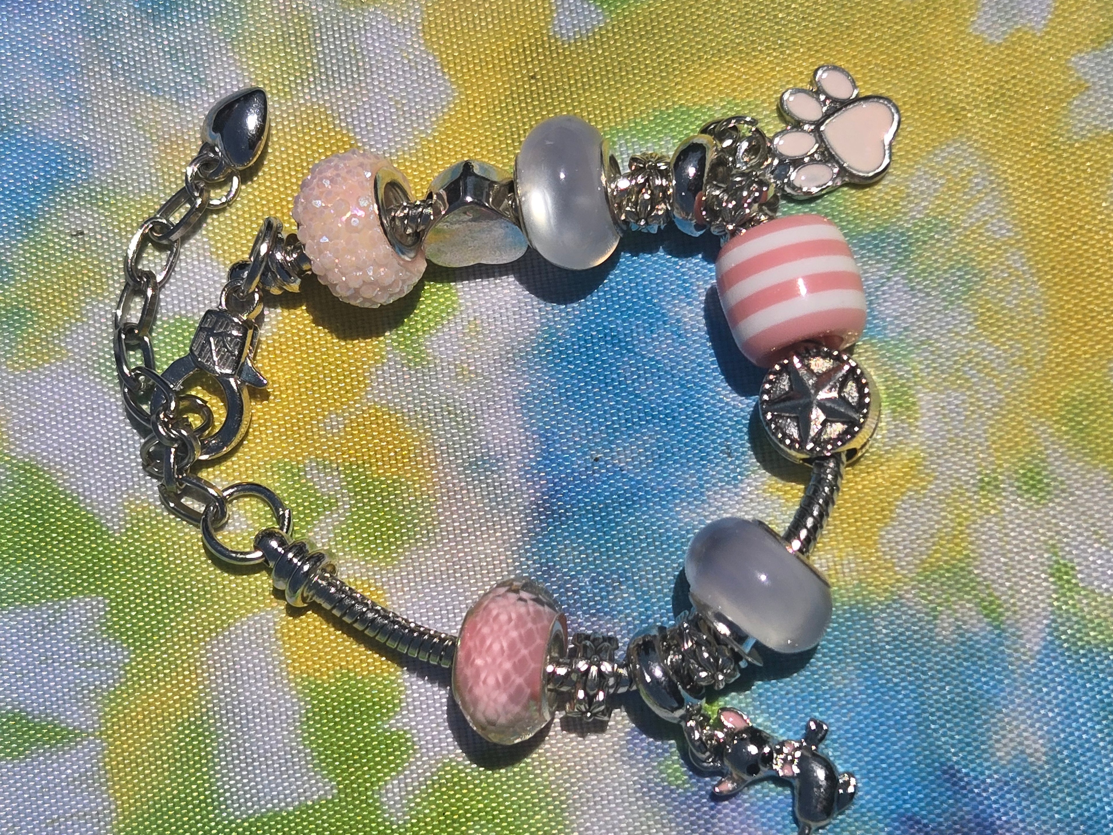 Pink Paw Print & Puppy Charm bracelet