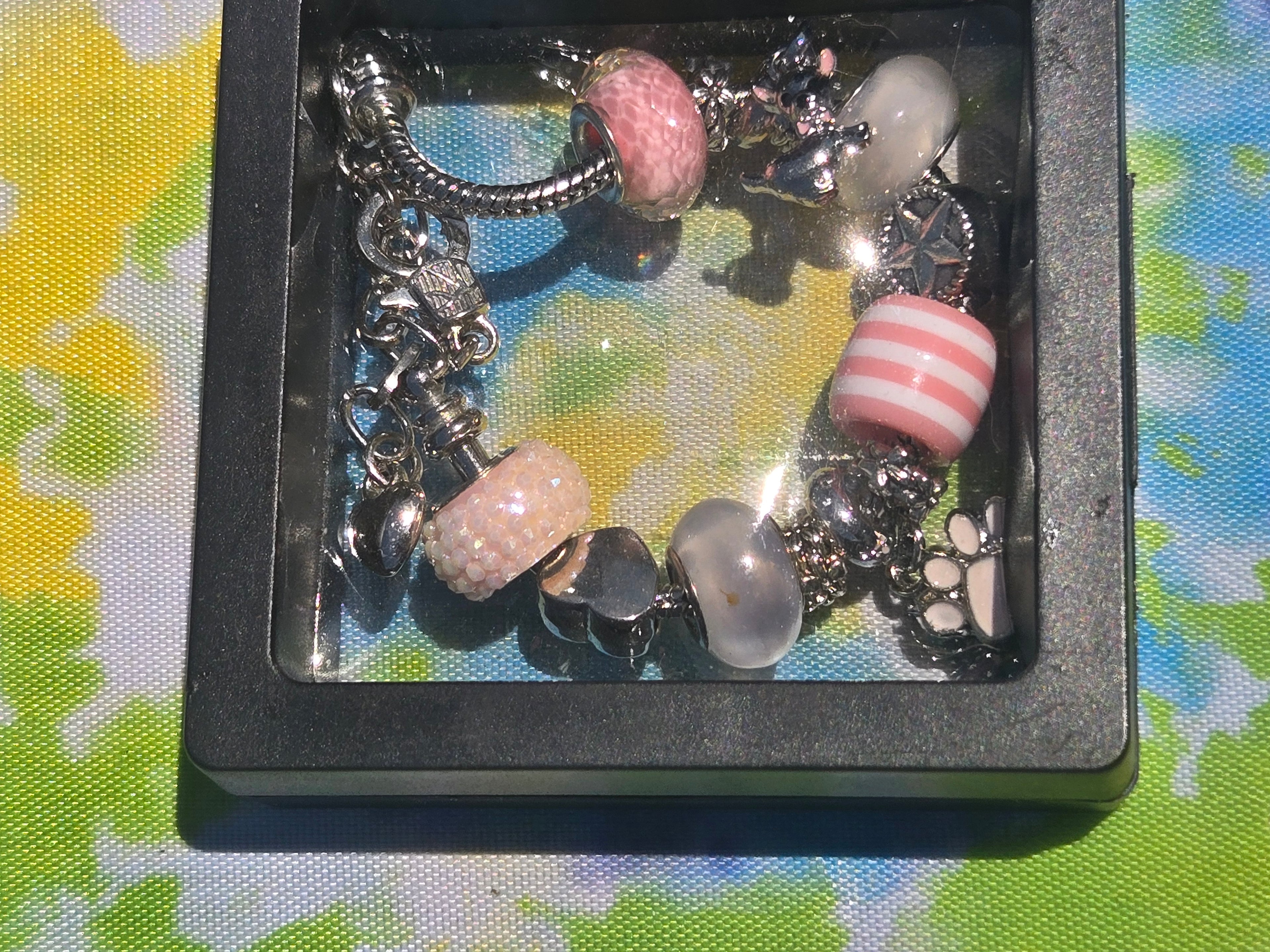 Pink Paw Print & Puppy Charm bracelet