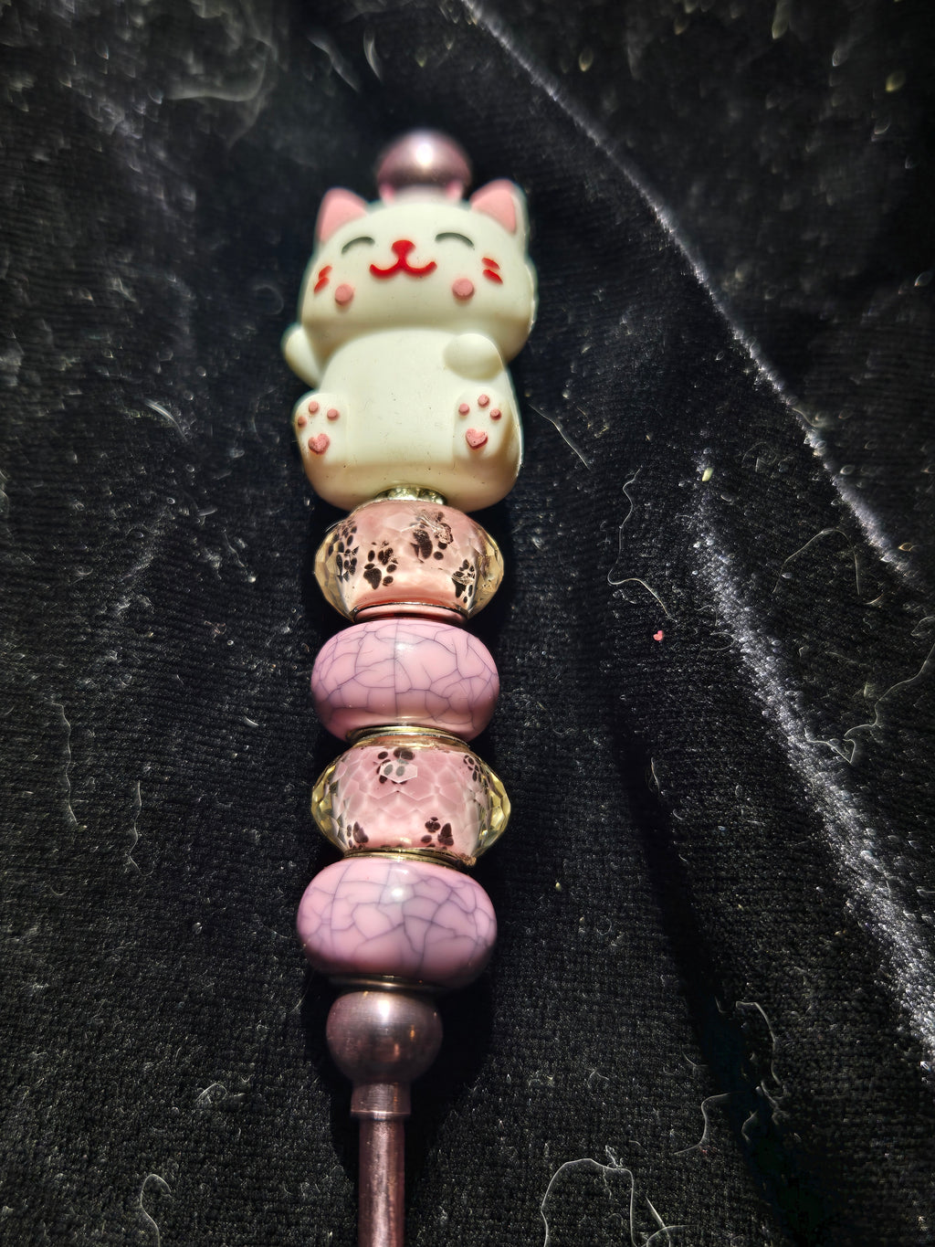 White Cat Pink Beaded Crochet Hook 3mm