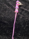 Beautiful Pink Crochet Hook 4mm With Pink Flower Beads & Dragonfly Charm