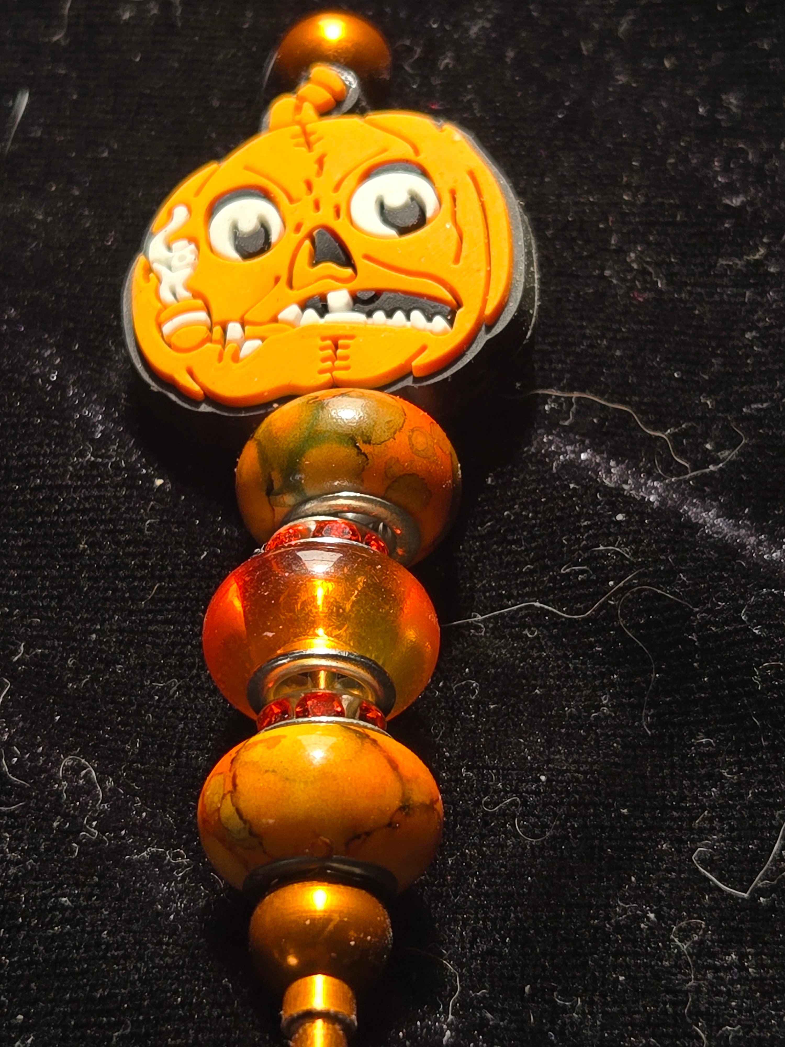 Orange Beaded Crochet Hook 3mm With Pumpkin Charm