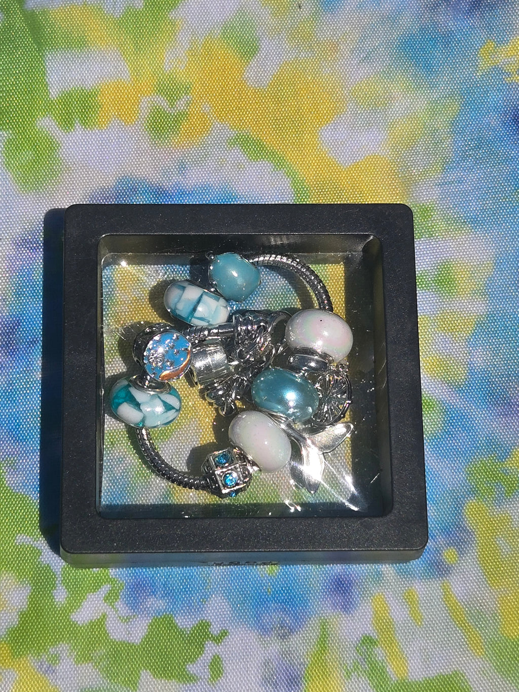 Blue Ocean Themed Whale Tail and Anchor Charm Bracelet