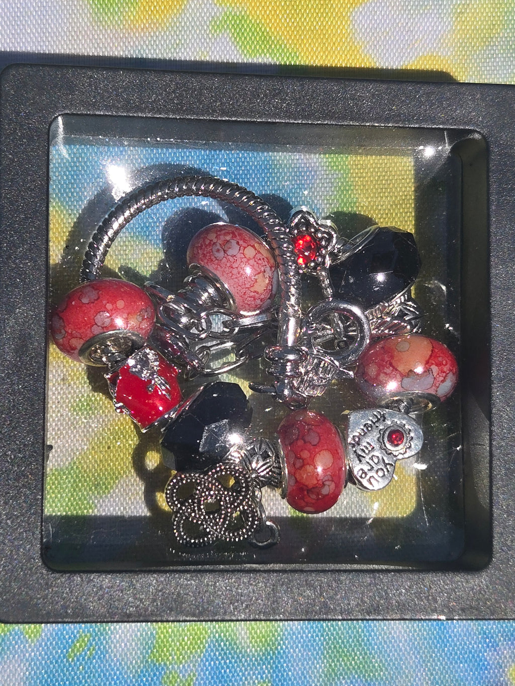 Red & Black Dragonfly Charm Bracelet