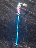 Blue Beaded Crochet Hook 4mm With Flowers & Horse Charm