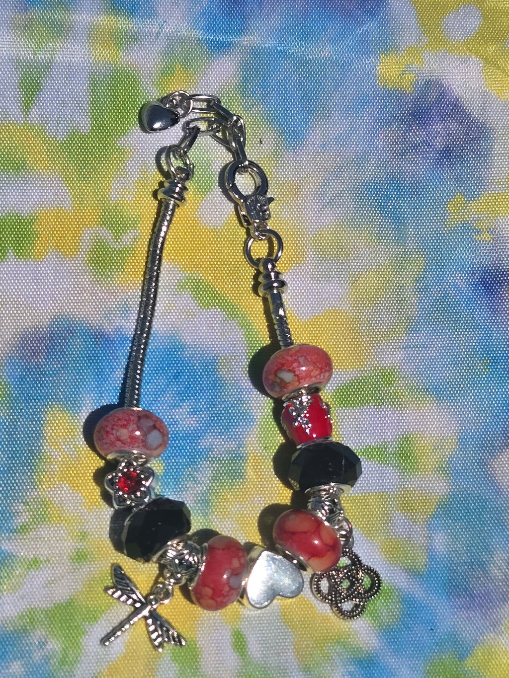 Red & Black Dragonfly Charm Bracelet