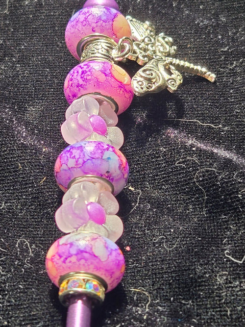 Beautiful Pink Crochet Hook 4mm With Pink Flower Beads & Dragonfly Charm